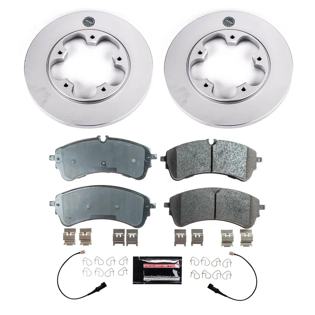 CRK9057 – POWERSTOP Brake Kit, Ceramic Pads 308 Millimeter Solid Front Coated Rotor With Rotors/ Brake Pads/ Stainles...